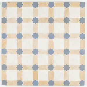 Safi Zellige Mosaic Tile -Star is Blue Thistle, 2x2 is Silk and Lines are Earth