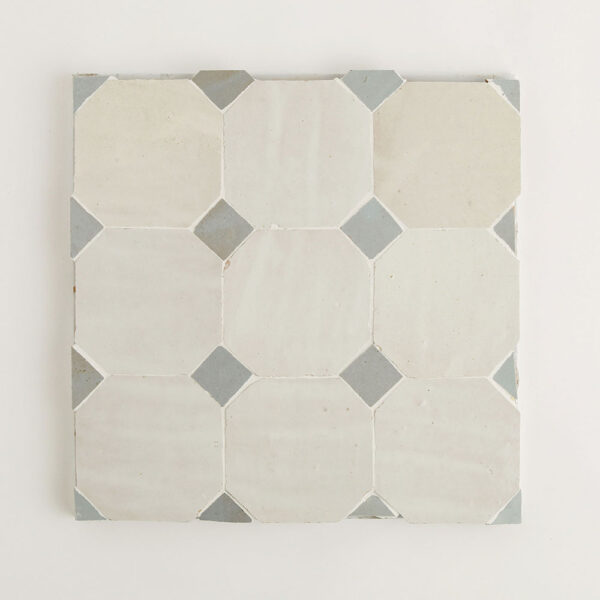 Octagon with Dot Zellige Mosaic Tile - Silk Octagon and Mist Dot