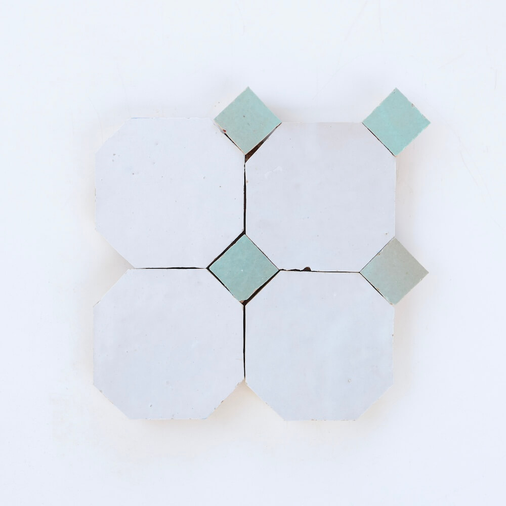 Octagon with Dot - Zellige Mosaic Tile - Silk, Green Tea