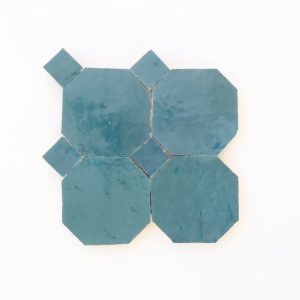 Octagon with Dot Zellige Mosaic Tile - Borealis Blue